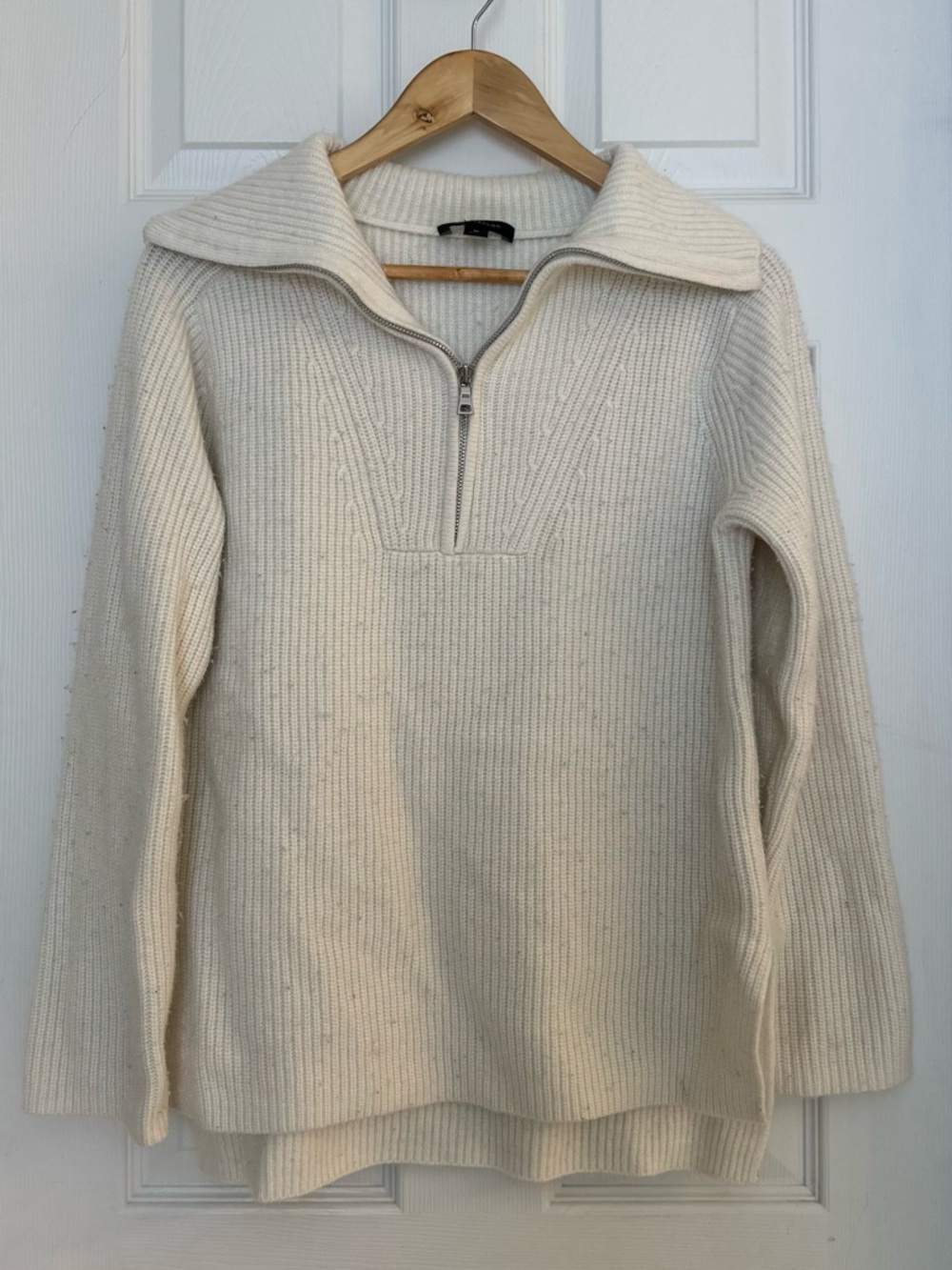 Ann Taylor Cream Quarter Zip Sweater XS Ribbed Knit Cozy Neutral Pullover